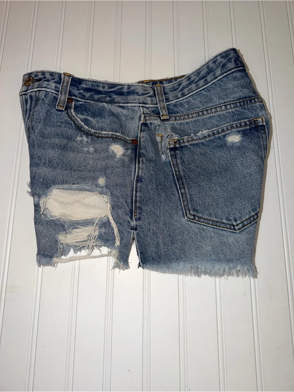 Abercrombie & Fitch Annie High Rise Denim Jean Shorts size 4R/27 Raw Hem
